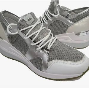 MK Liv Trainer Glitter Mesh White & Silver Sneakers  SZ 10